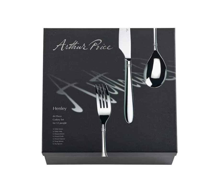 Arthur Price Signature Henley 84-Piece Stainless Steel Cutlery Set, 12-Person Place Setting in Gift Box