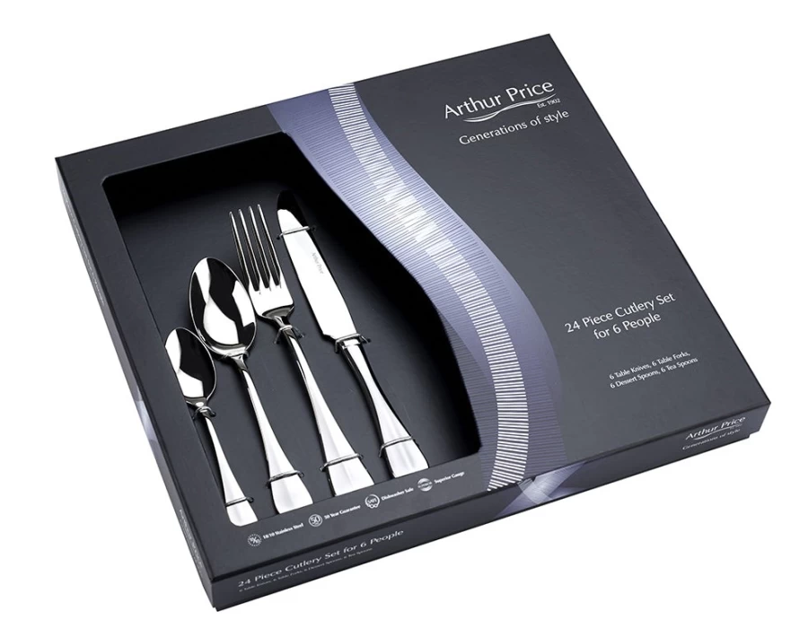 Arthur Price Everyday Classic Baguette 24-Piece Stainless Steel Cutlery Set - 6-Person Place Setting in Gift Box