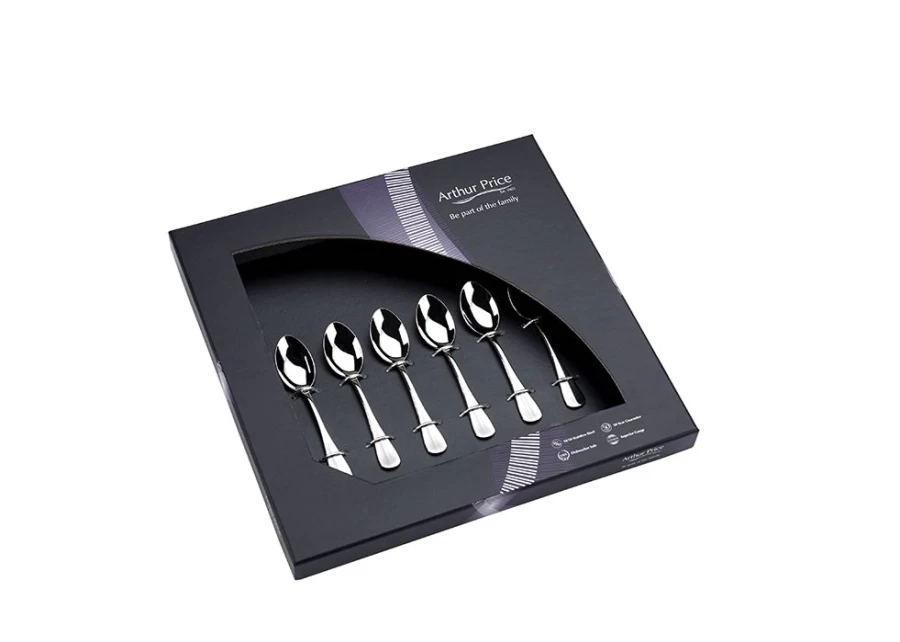 Arthur Price Everyday Classic Baguette Box of 6 Stainless Steel Coffee Spoons - Elegant Dessert Spoons Set