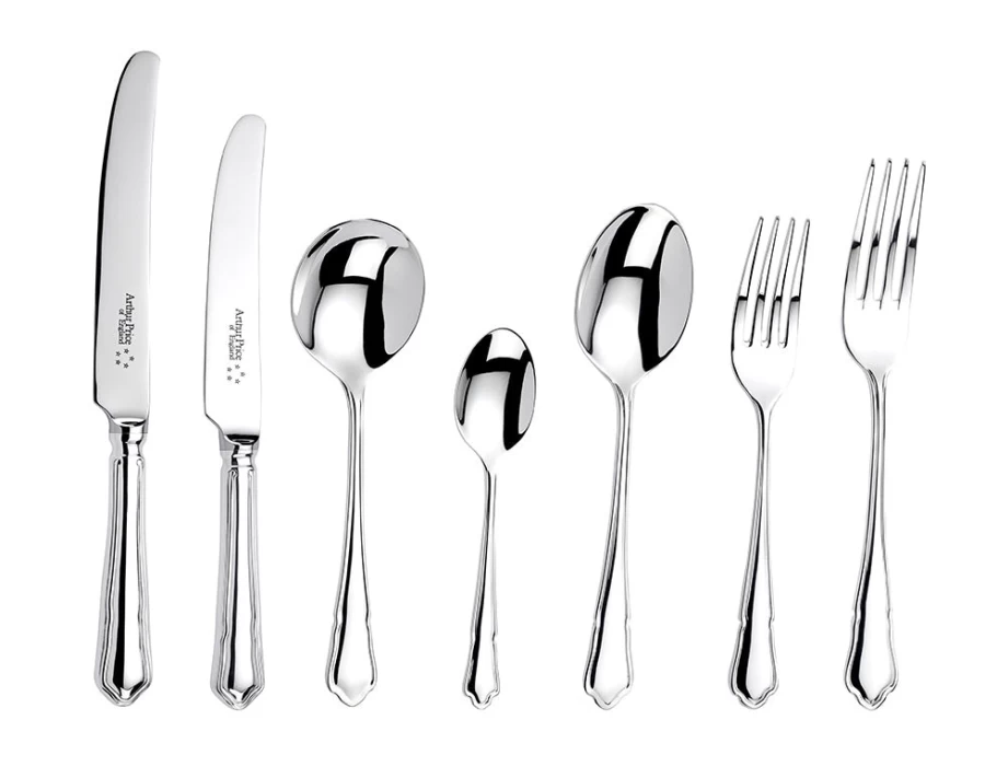 Arthur Price of England 60-Piece Stainless Steel Canteen Cutlery Set, 8-Person Place Setting, Dubarry Collection
