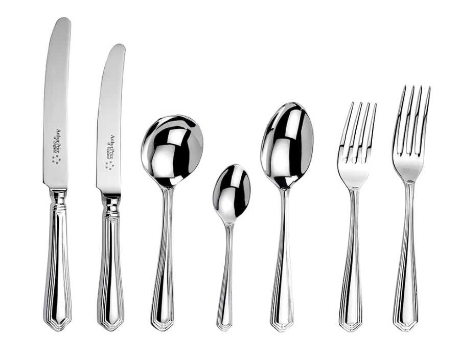 Arthur Price of England Chester 100-Piece Stainless Steel Cutlery Set, Canteen Style, 12-Person Place Setting