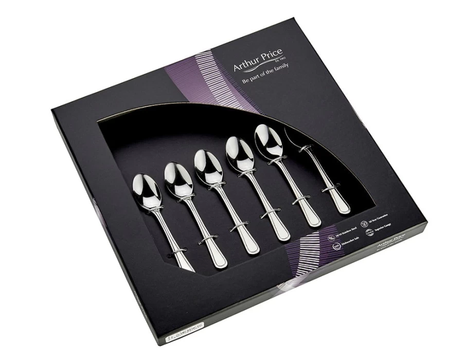 Arthur Price Stainless Steel Everyday Classic Bead Set - 6 Coffee Spoons, Elegant & Durable Dessert Teaspoons