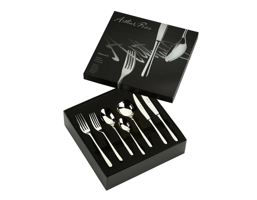 Arthur Price Signature Warwick 56-Piece Stainless Steel Cutlery Set for 8 Persons - Elegant Boxed Tableware Collection
